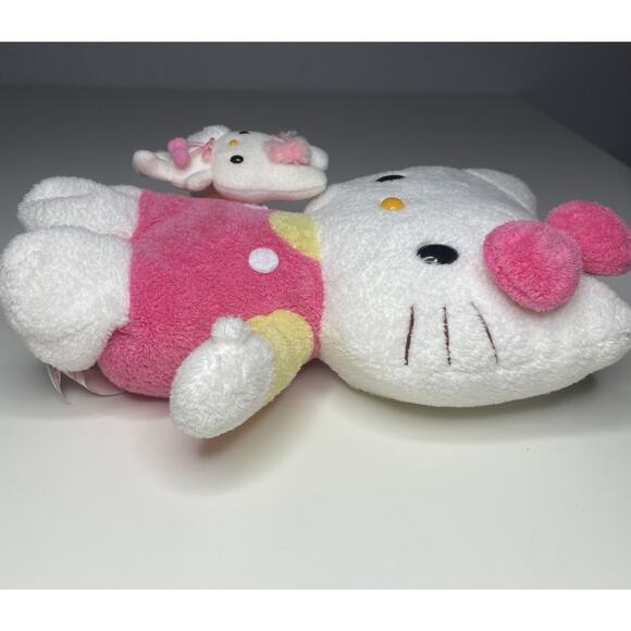 Vintage 2004 Sanrio Smiles Hello Kitty Plush 10” Holding Mini Bunny Pink Yellow - Picture 4 of 10